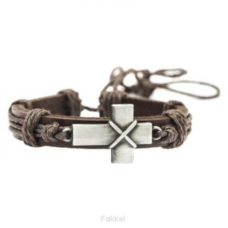 product afbeelding voor: Armband leer met metalen kruis1cm breed