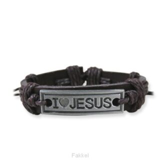 product afbeelding voor: Leather bracelet I (heart) Jesus