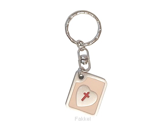 product afbeelding voor: Rectangular keyring heart with cross