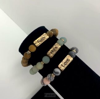 product afbeelding voor: Set 3 natuurstenen armband faith hope lo