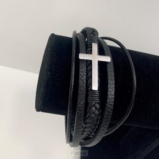 product afbeelding voor: Leren armband zilver kruis 21cm